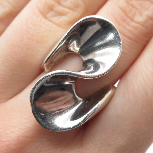 925 Sterling Silver Vintage Mexico Modernist Wavy Ring Size 7.75
