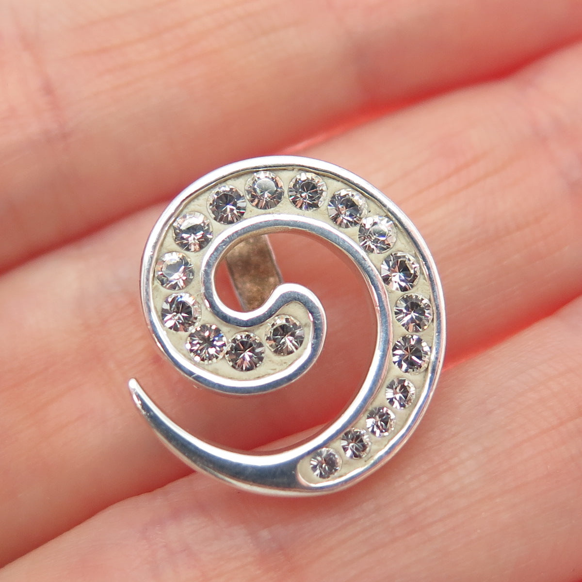 925 Sterling Silver Round-Cut Rhinestone Spiral Minimalist Charm Pendant