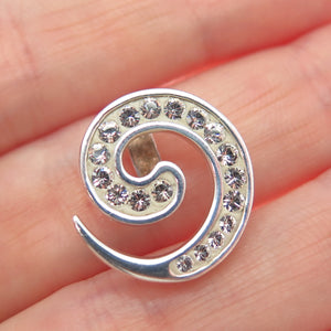 925 Sterling Silver Round-Cut Rhinestone Spiral Minimalist Charm Pendant