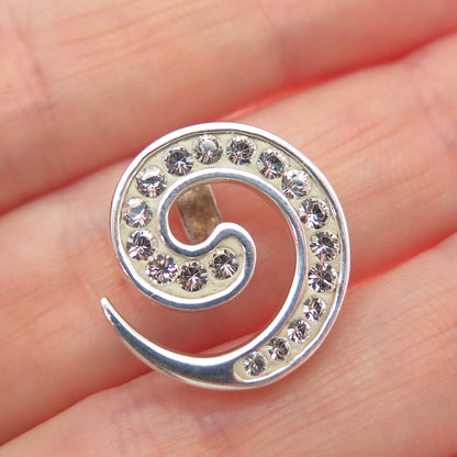 925 Sterling Silver Round-Cut Rhinestone Spiral Minimalist Charm Pendant