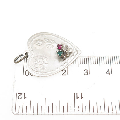 925 Sterling Silver Vintage Rhinestone A Date to Remember Heart Charm Pendant