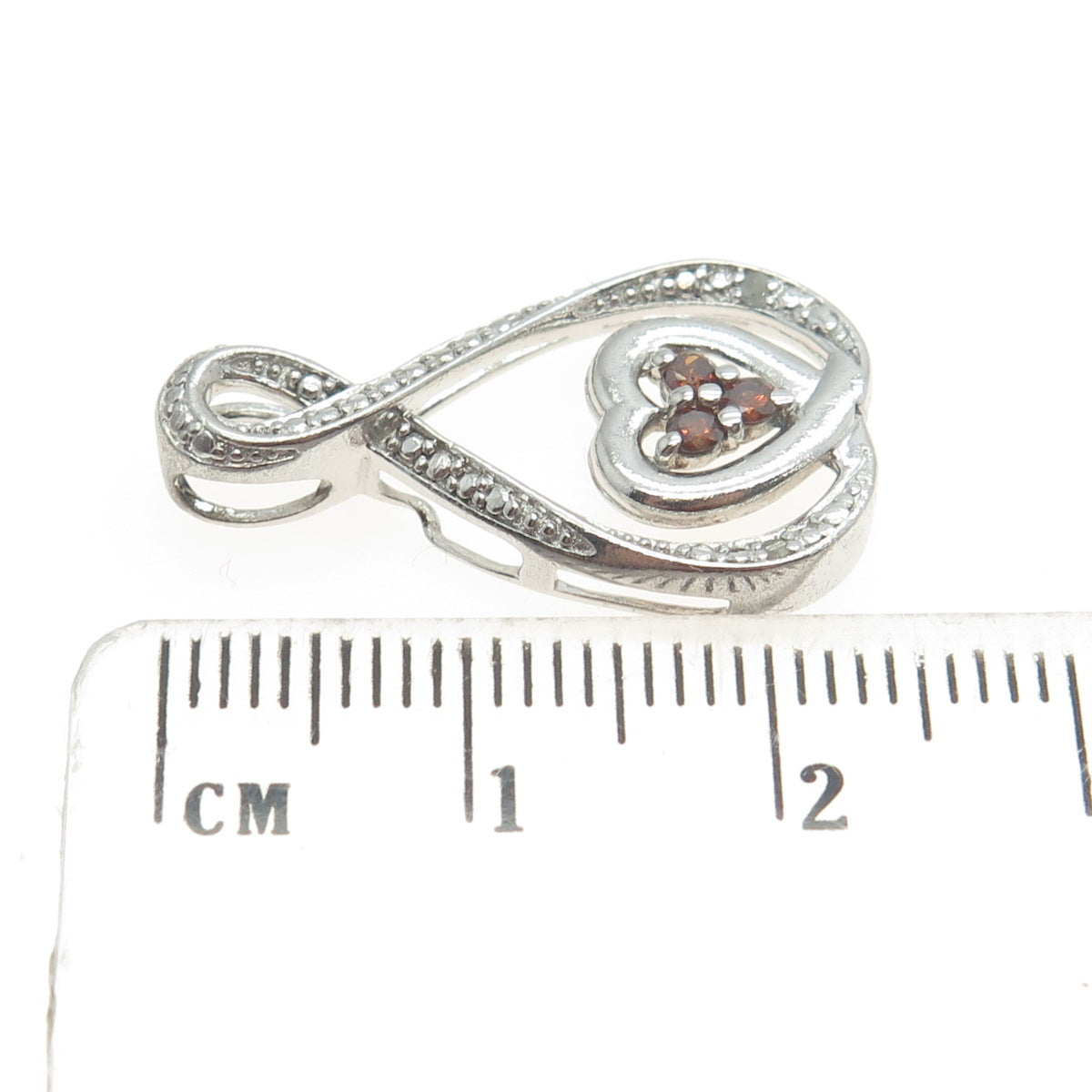 925 Sterling Silver Real Round-Cut Cognac & White Diamond Heart Slide Pendant