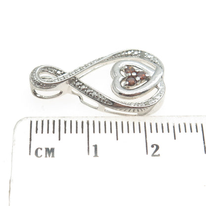 925 Sterling Silver Real Round-Cut Cognac & White Diamond Heart Slide Pendant