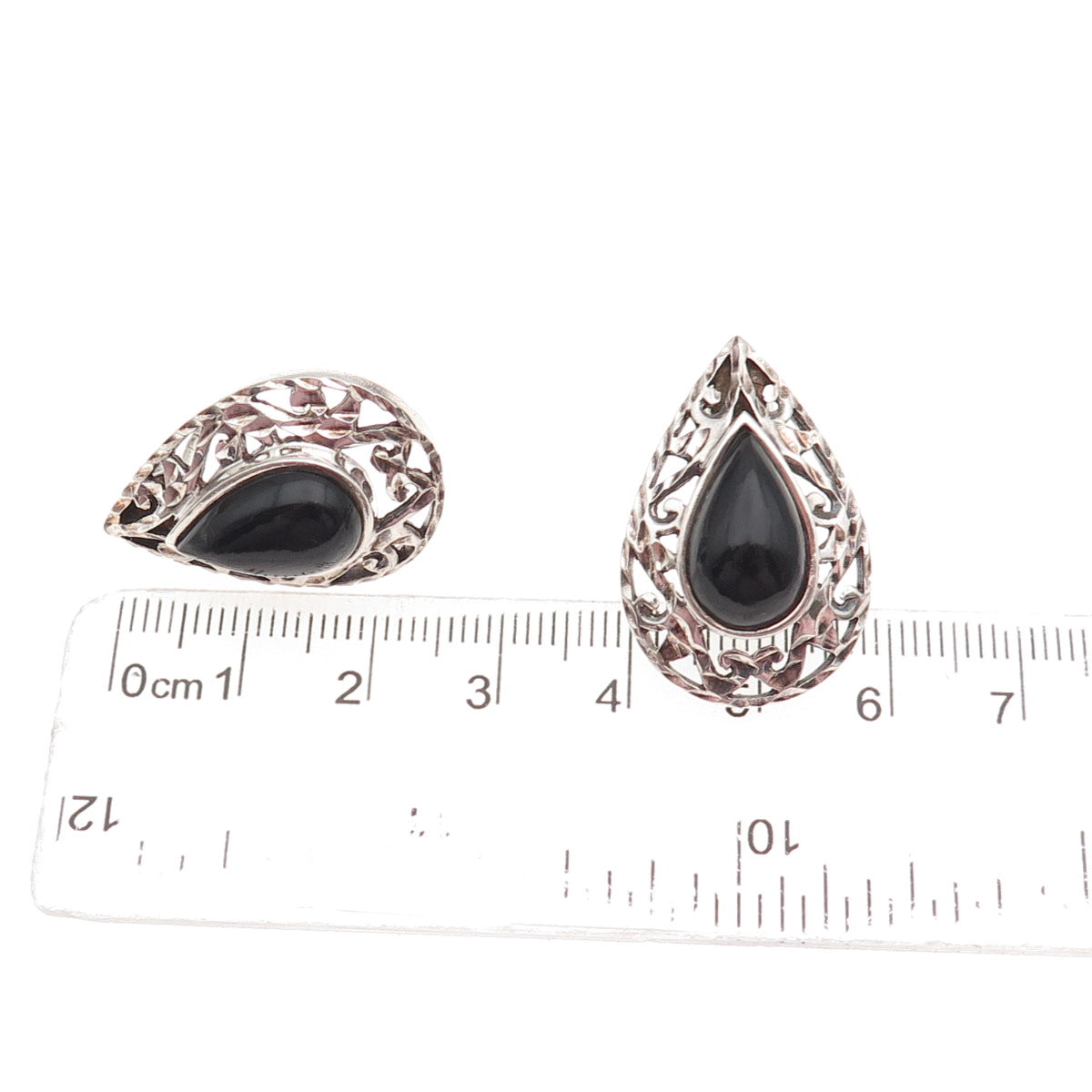 Chapal Zenray 925 Sterling Silver Vintage Real Black Onyx Teardrop Earrings