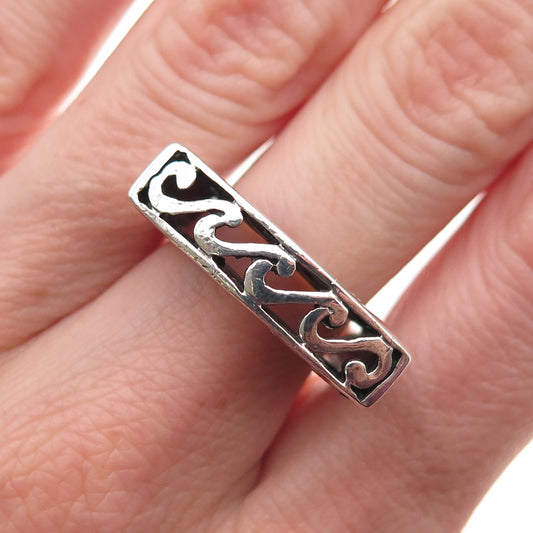 925 Sterling Silver Vintage S-Scroll Modernist Oxidized Ring Size 7