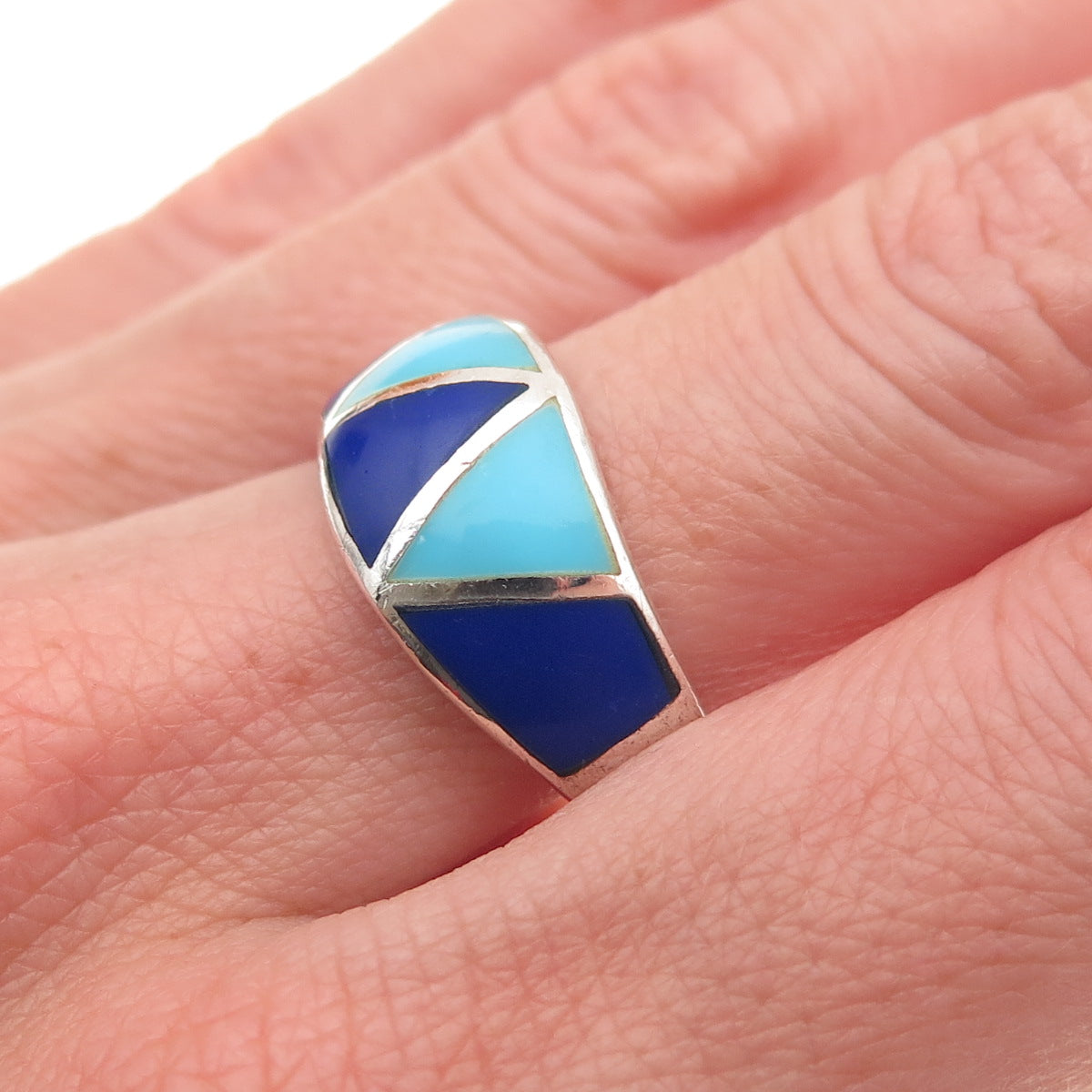 Chapal Zenray 925 Sterling Silver Vintage Real Turquoise & Lapis Ring Size 9.5
