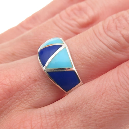 Chapal Zenray 925 Sterling Silver Vintage Real Turquoise & Lapis Ring Size 9.5