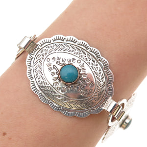 Old Pawn 925 Sterling Silver Vintage Turquoise Snake Eye Concho Bracelet 7.25"