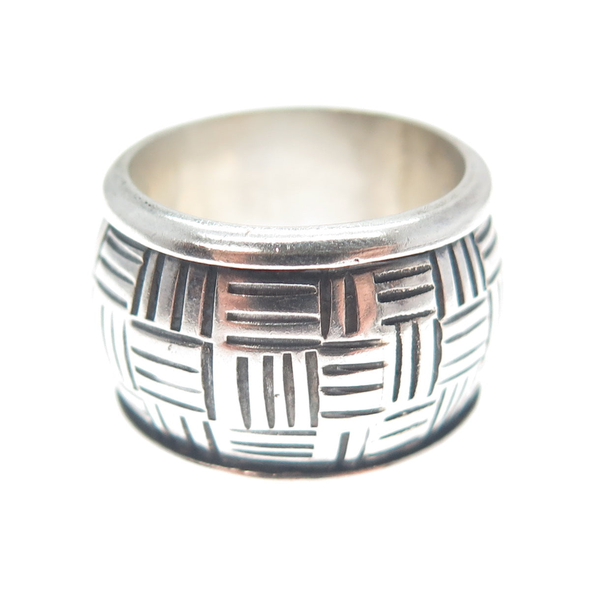 925 Sterling Silver Vintage Cigar Oxidized Wide Band Ring Size 6