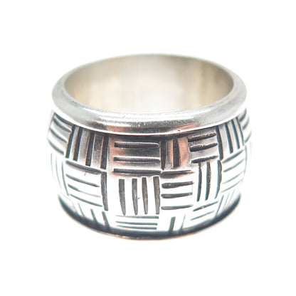 925 Sterling Silver Vintage Cigar Oxidized Wide Band Ring Size 6
