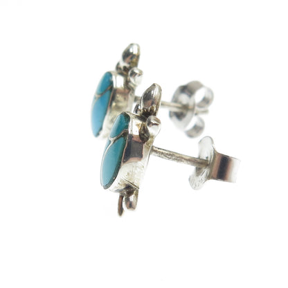 Old Pawn 925 Sterling Silver Vintage Real Bisbee Turquoise Turtle Stud Earrings