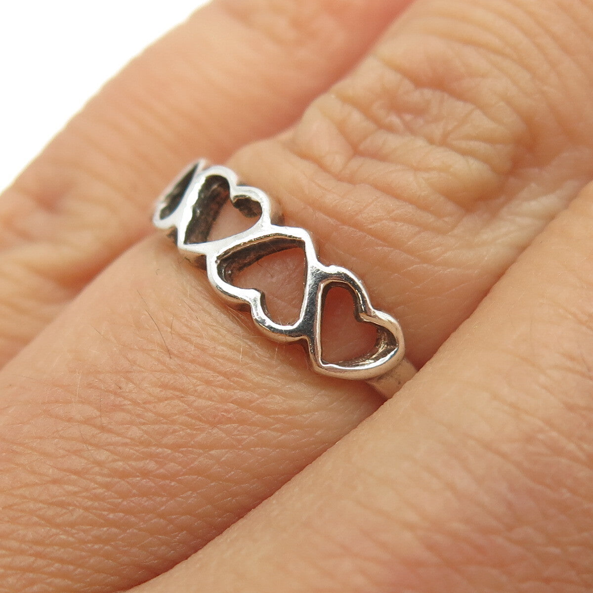 925 Sterling Silver Vintage Open Heart Ring Size 5.75
