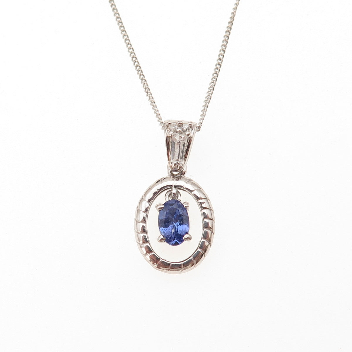 Chuck Clemency 925 Sterling Silver Real Tanzanite White Topaz Chain Necklace 20"