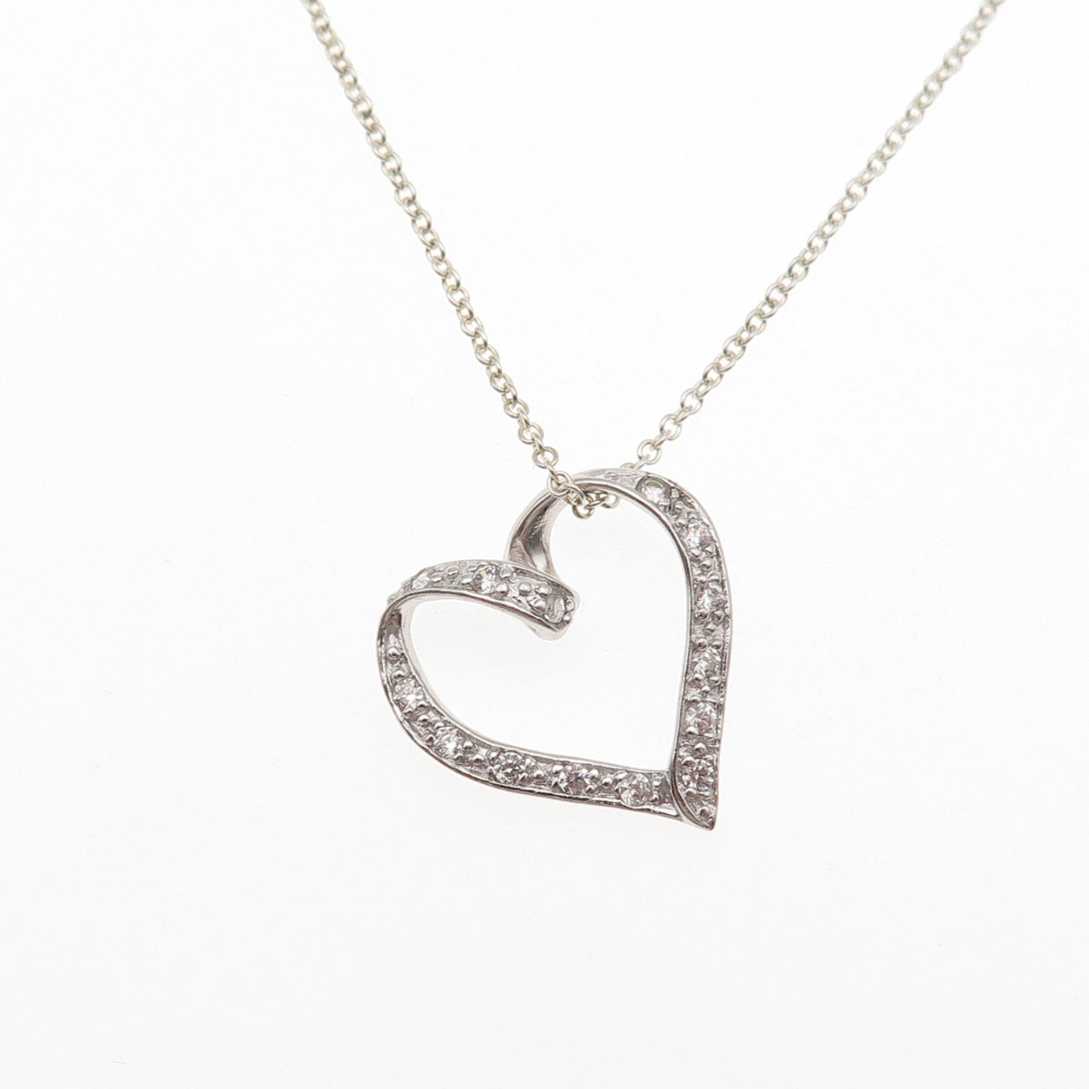 925 Sterling Silver Round-Cut C Z Heart Cable Chain Necklace 18"