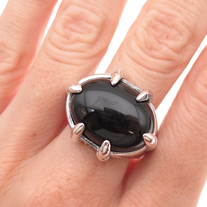 925 Sterling Silver Vintage Real Black Onyx Dragon Claw Oxidized Ring Size 10.25
