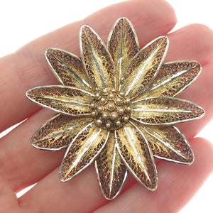 800 Silver Gold Plated Vintage Flower Filigree Pin Brooch