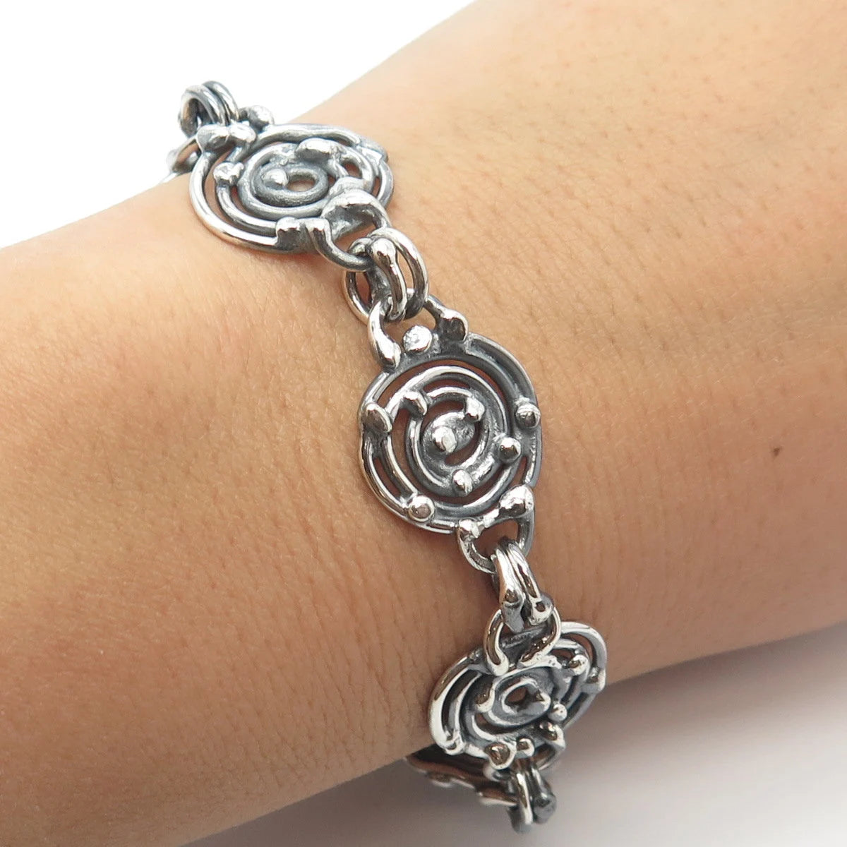 925 Sterling Silver Vintage Spiral Ethnic Link Bracelet 6.75"