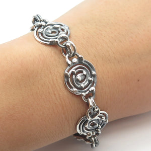 925 Sterling Silver Vintage Spiral Ethnic Link Bracelet 6.75"