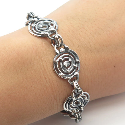925 Sterling Silver Vintage Spiral Ethnic Link Bracelet 6.75"
