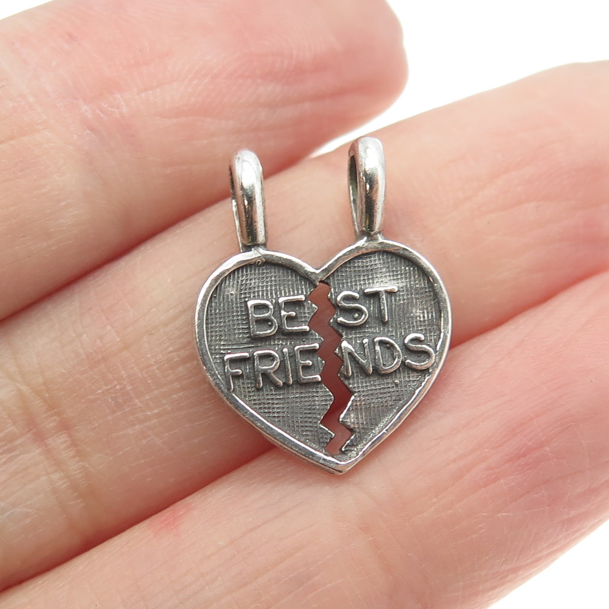 925 Sterling Silver Vintage "Best Friends" Broken Heart Pendant