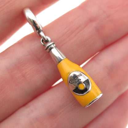 925 Sterling Silver Enamel Corona Extra Beer Dangle Slide Charm
