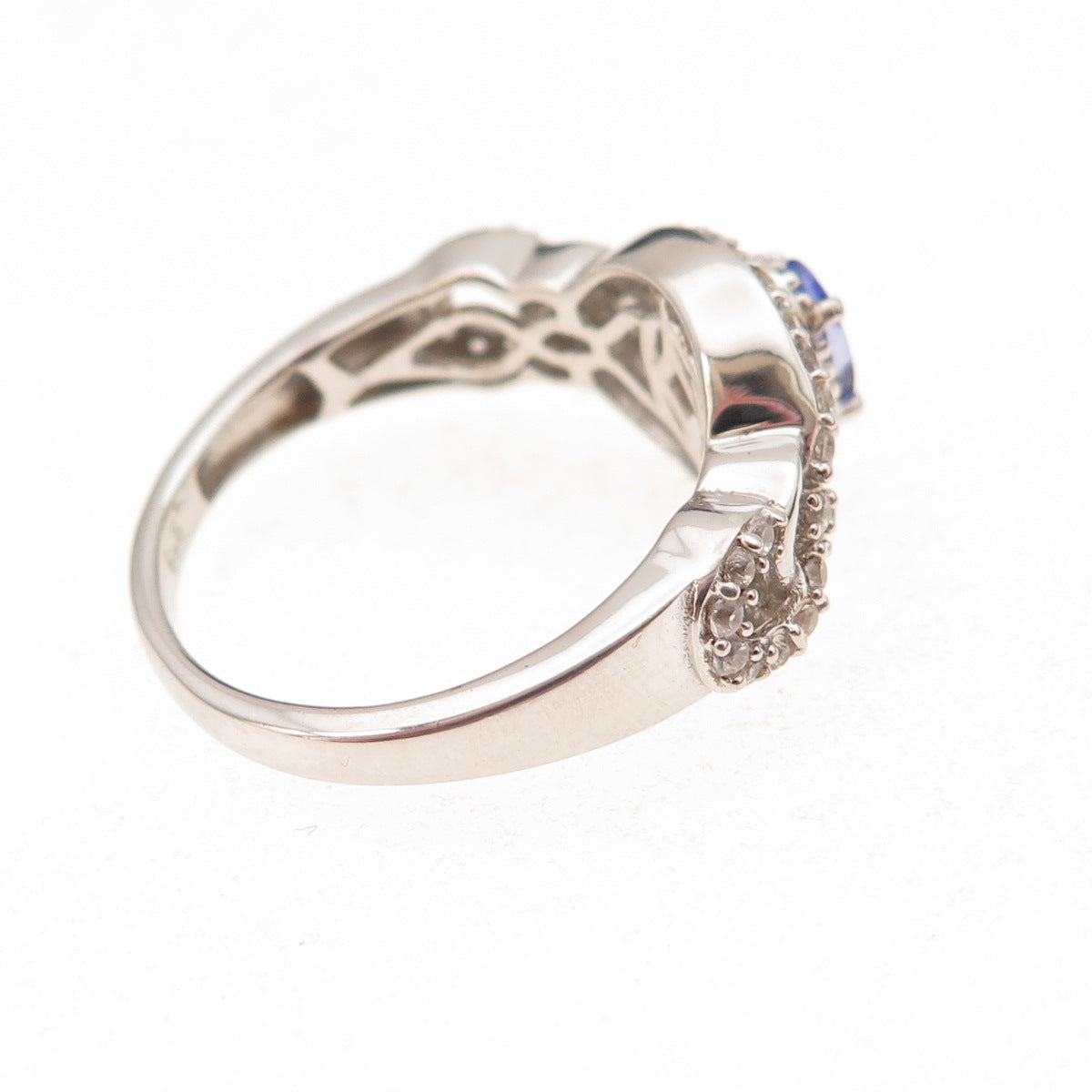 Chuck Clemency 925 Sterling Silver Real Tanzanite & White Topaz Ring Size 8.25