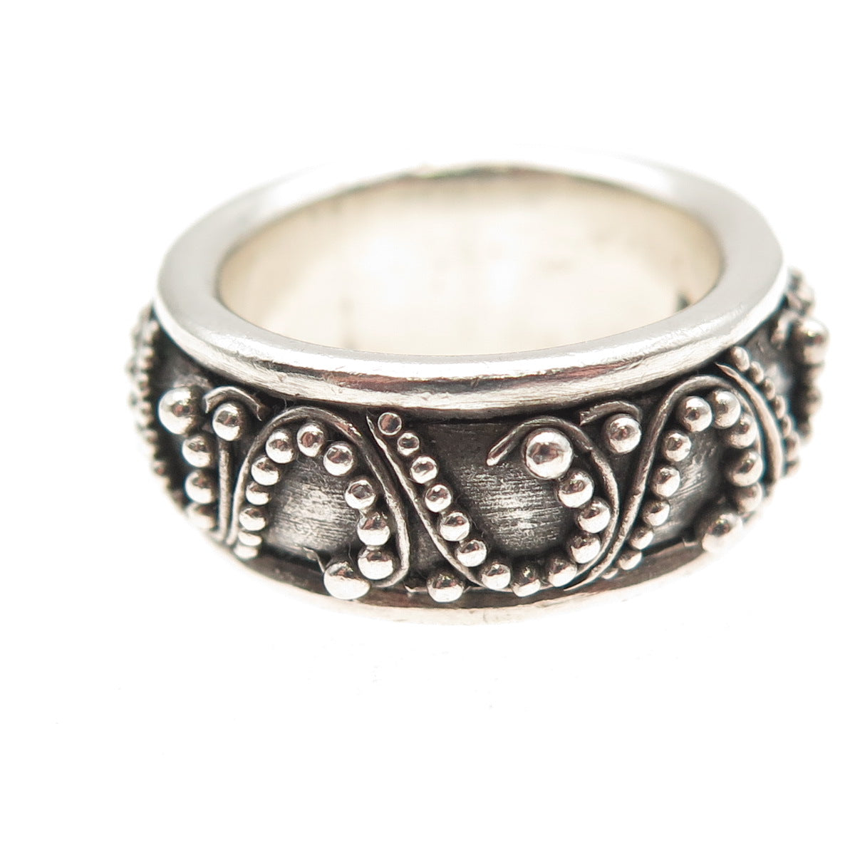 Lois Hill 925 Sterling Silver Vintage Granulated Scroll Band Ring Size 7.75