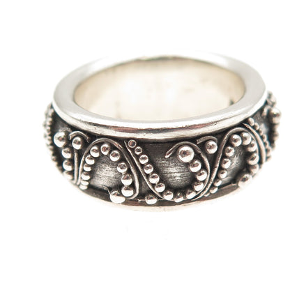 Lois Hill 925 Sterling Silver Vintage Granulated Scroll Band Ring Size 7.75