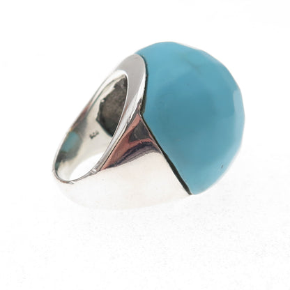 925 Sterling Silver Vintage Real Turquoise Statement Dome Ring Size 6.75
