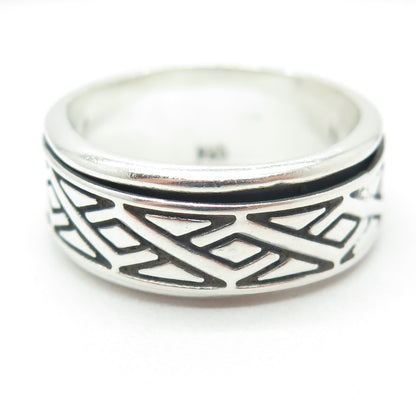 925 Sterling Silver Vintage Geometric Band Ring Size 13.25