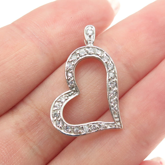 925 Sterling Silver Round-Cut C Z Open Heart Pendant