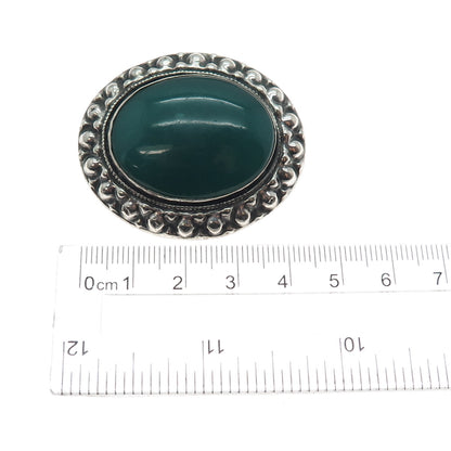 800 Silver Antique Art Deco European Real Green Onyx Beaded Oxidized Pin Brooch