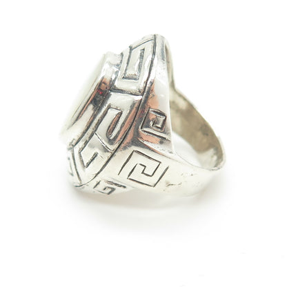 925 Sterling Silver Vintage Real Mother-of-Pearl Greek Maze Ring Size 6.5