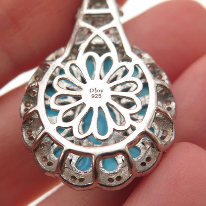 D'Joy 925 Sterling Real Turquoise Apatite & White Topaz Cable Chain Necklace 20"