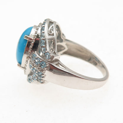 Chuck Clemency 925 Sterling Silver Real Turquoise White & Blue Topaz Ring Size 8