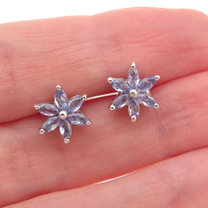 Chuck Clemency 925 Sterling Silver Real Marquise-Cut Tanzanite Stud Earrings