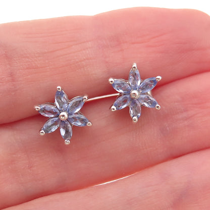 Chuck Clemency 925 Sterling Silver Real Marquise-Cut Tanzanite Stud Earrings