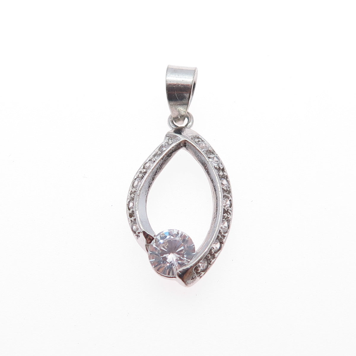 925 Sterling Silver Round-Cut C Z Minimalist Charm Pendant