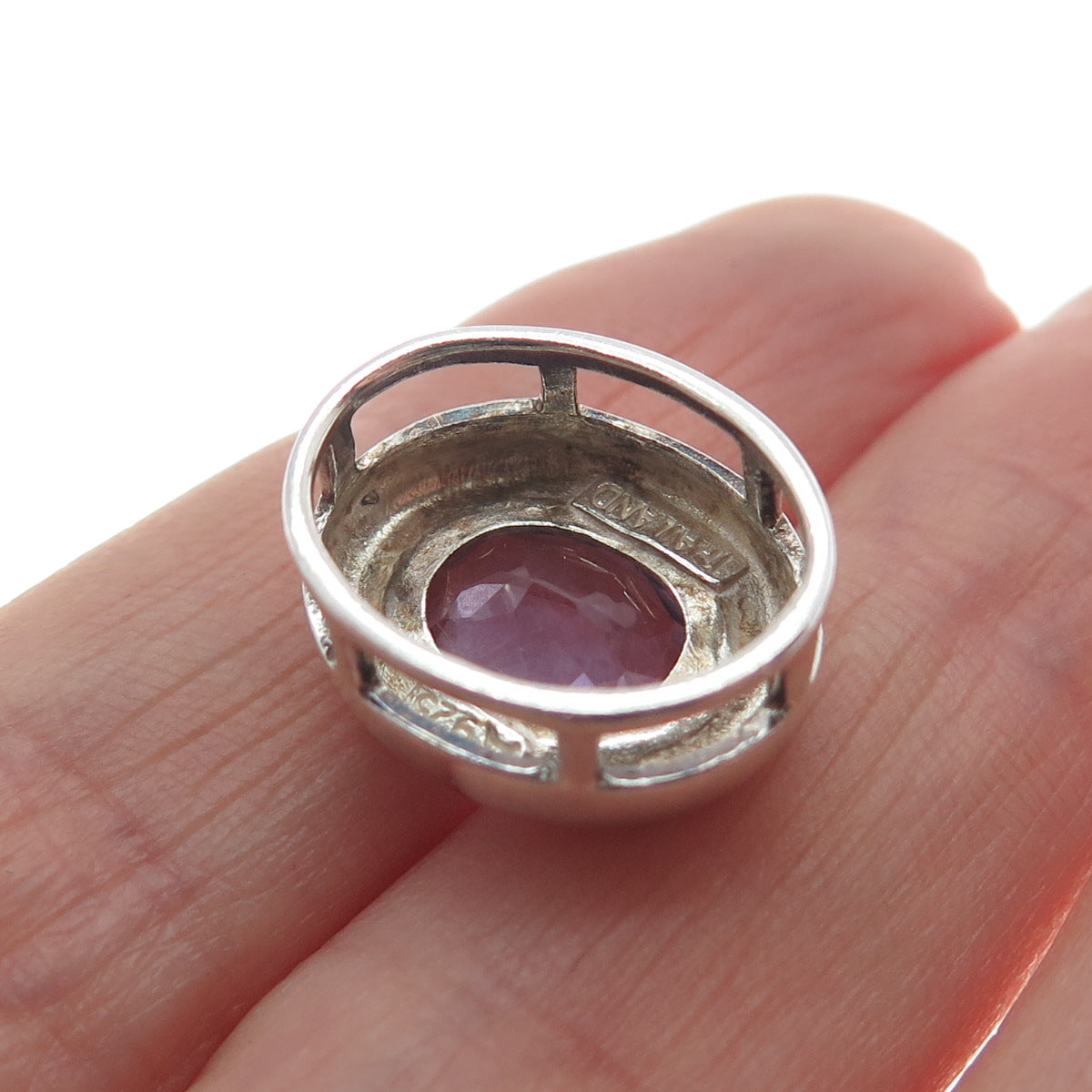 925 Sterling Silver Vintage Real Oval-Cut Amethyst Minimalist Slide Pendant