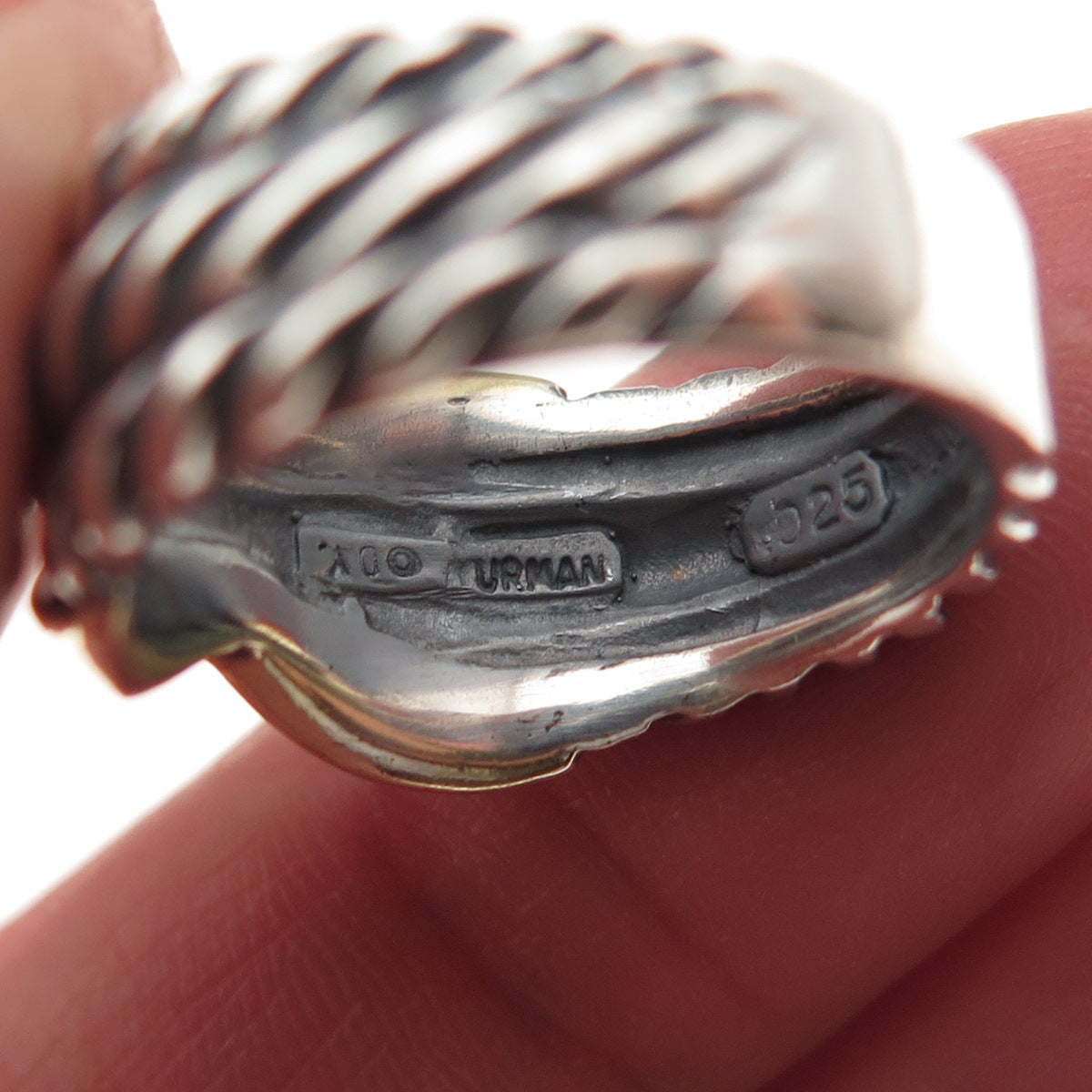 David Yurman 925 Sterling Silver 14K Gold Vintage X-Shape Ring Size 6.25