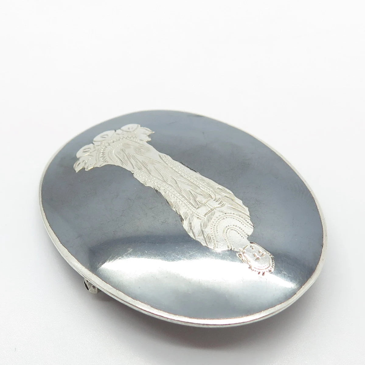925 Sterling Silver Vintage Siam Hindu Goddess Oval Pin Brooch