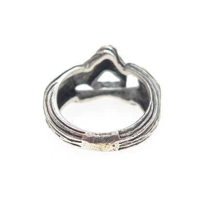 925 Sterling Silver Vintage MM Artisan Modernist Oxidized Ring Size 7