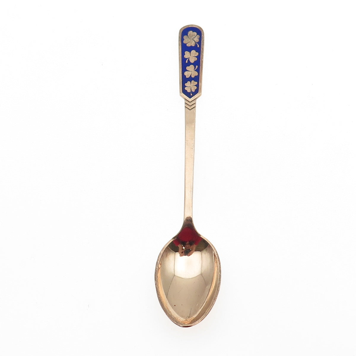 Egon Lauridsen 925 Sterling Rose Gold Plated Vintage Enamel Clover Coffee Spoon