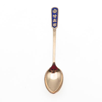Egon Lauridsen 925 Sterling Rose Gold Plated Vintage Enamel Clover Coffee Spoon