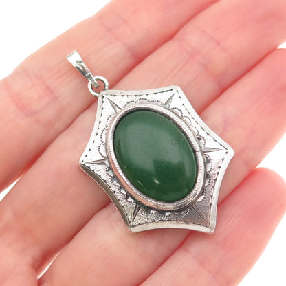 925 Sterling Silver Antique China Real Jade Sun Symbol Charm Pendant