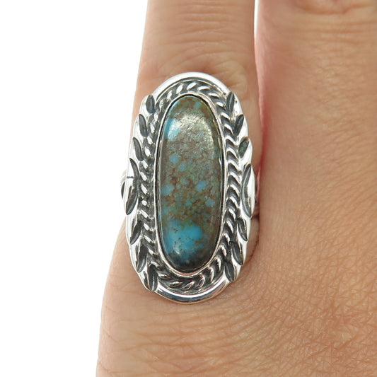 Old Pawn Sterling Silver Vintage Southwestern Bisbee Turquoise Ring Size 5.25