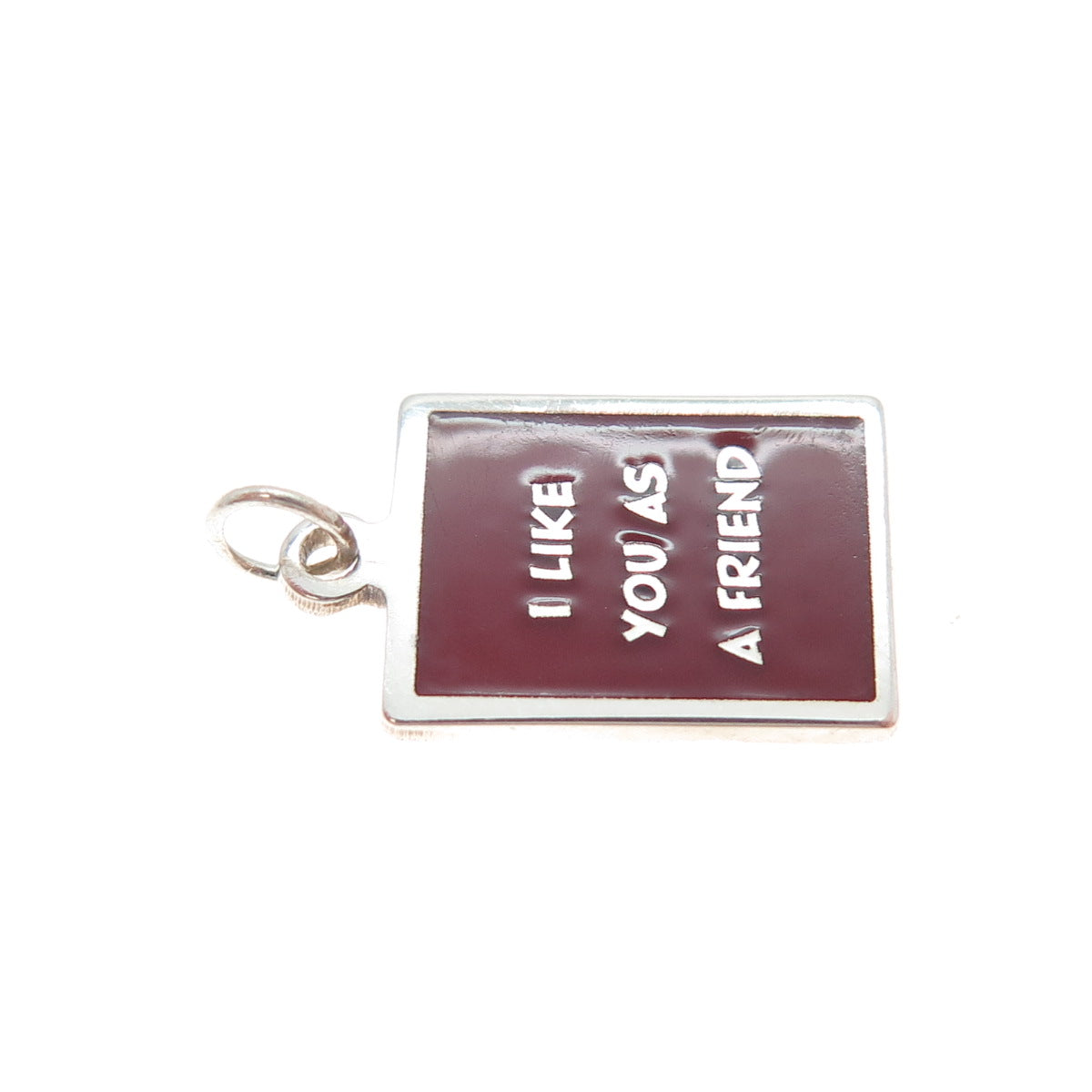 925 Sterling Silver Red Enamel I Like You As A Friend Minimalist Charm Pendant
