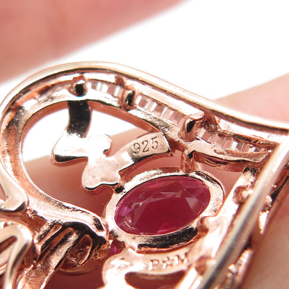 925 Sterling Rose Gold Plated Real Pink & White Topaz Mom Heart Charm Pendant