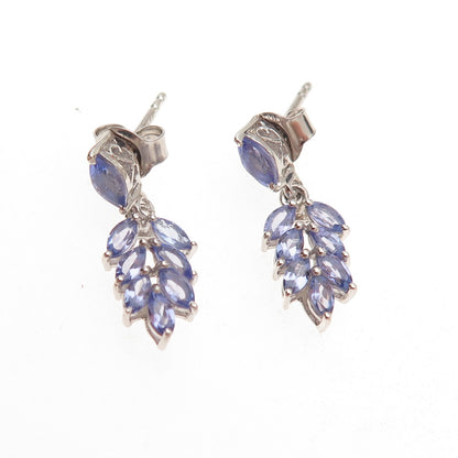 Chuck Clemency 925 Sterling Silver Real Tanzanite Floral Dangle Earrings