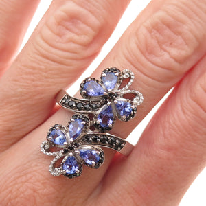 Chuck Clemency 925 Sterling Silver Real Tanzanite & Black Spinel Ring Size 8.25